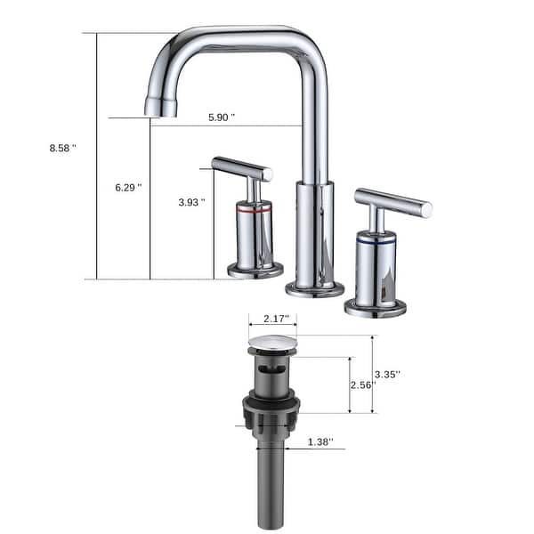 dimension image slide 2 of 4, YASINU 8 Inch Luxury Widespread Bathroom Sink Faucet with Pop-Up Drain