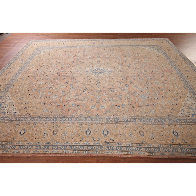 Traditional Mashad Persian Vintage Area Rug Hand-Knotted Wool Carpet - 9'4"x 12'5"