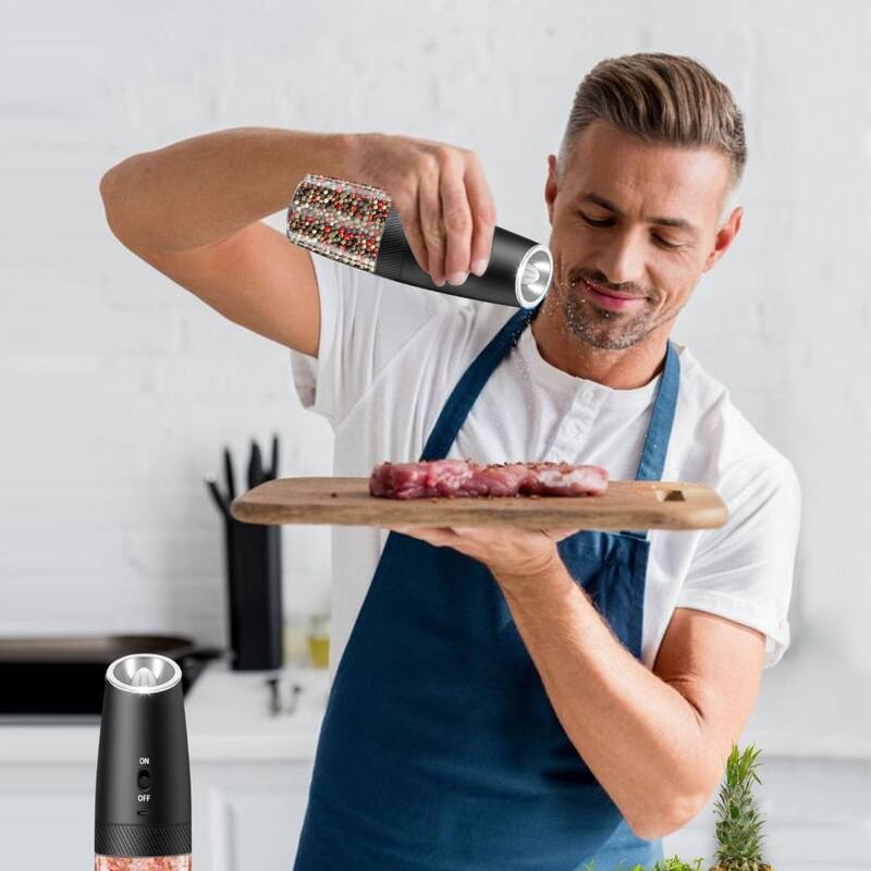 Gravity Electric Salt and Pepper Grinder Adjustable Coarseness USB Rechargeable One-Hand Operation - N/A