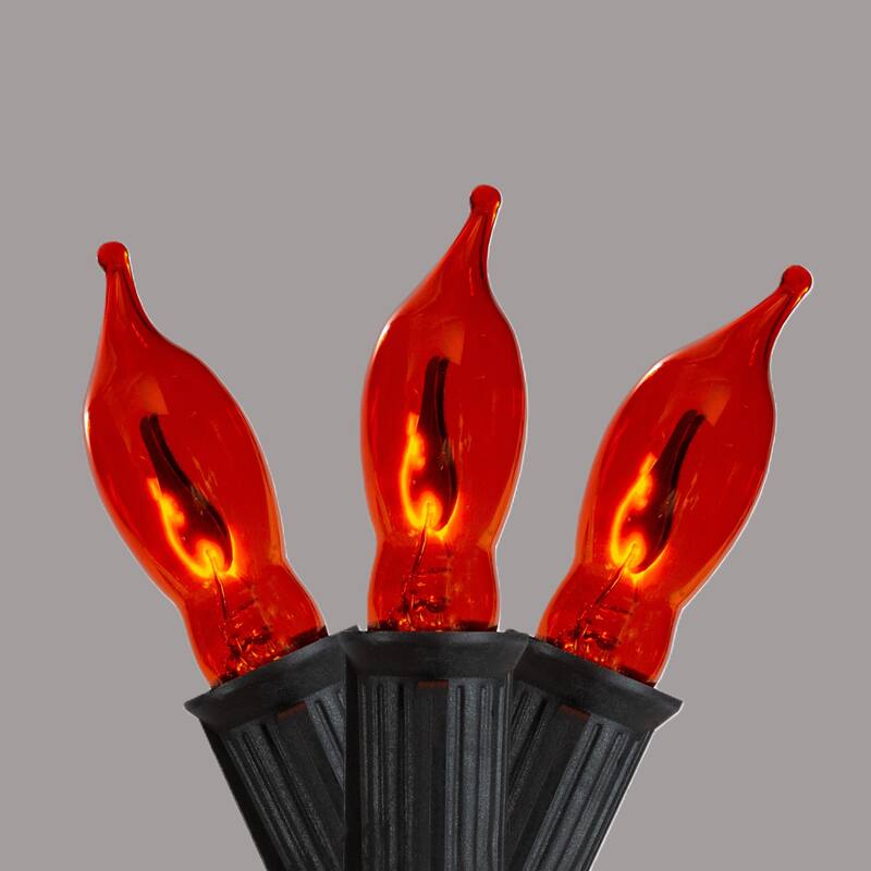 Flickering Flame C7 Christmas Lights - Orange - 9' Black Wire - 10ct