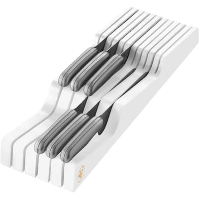 In-Drawer Knife Block Organizer - Bamboo Wood Drawer Knife Organizer - Holds 5 Long + 6 Short Knives (Not Included)