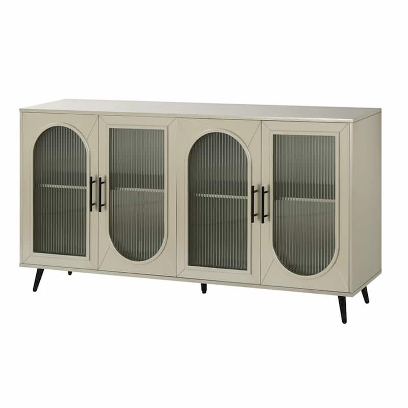 Wood TV Stand with Storage Cabinet and Adjustable Shelves - N/A