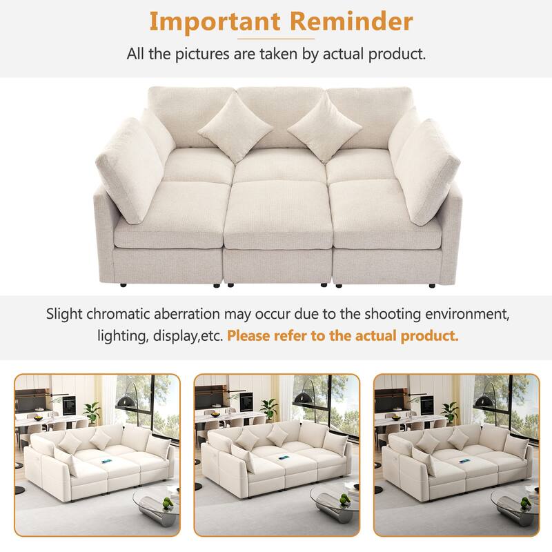 L-Shaped Modular Sectional Sofa Convertible U-Shaped Sofa Bed with Movable Ottoman and 2 USB Ports, 2 Pillows, Chenille 5 Seat