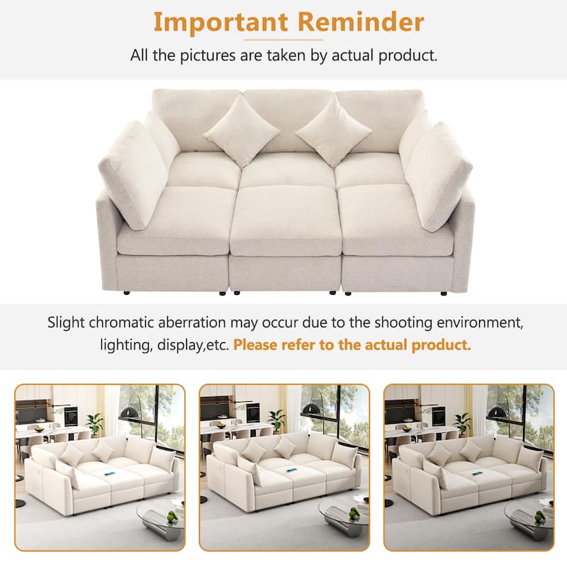 Roomfitters 86.6-Inch Modular Sectional Sofa, U-Shaped L-Shaped Couch Sofa Bed with Movable Ottoman and 2 USB Ports