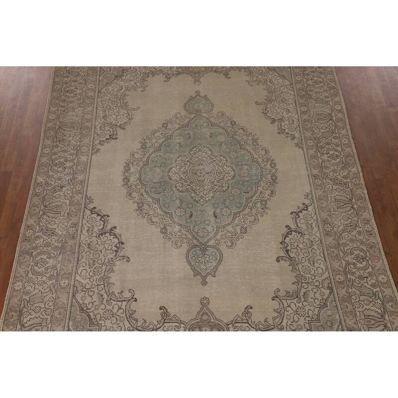 Distressed Tabriz Persian Area Rug Handmade Wool Carpet - 7'9"x 11'3"
