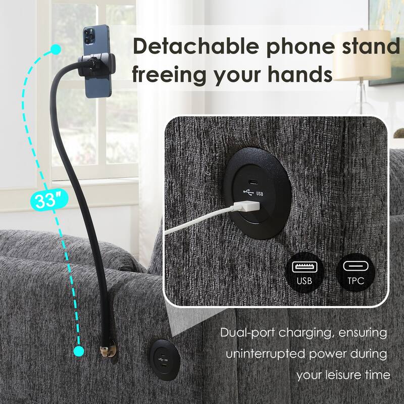 96.5" Chenille L-Shaped Sofa with Storage Ottoman & USB Charger