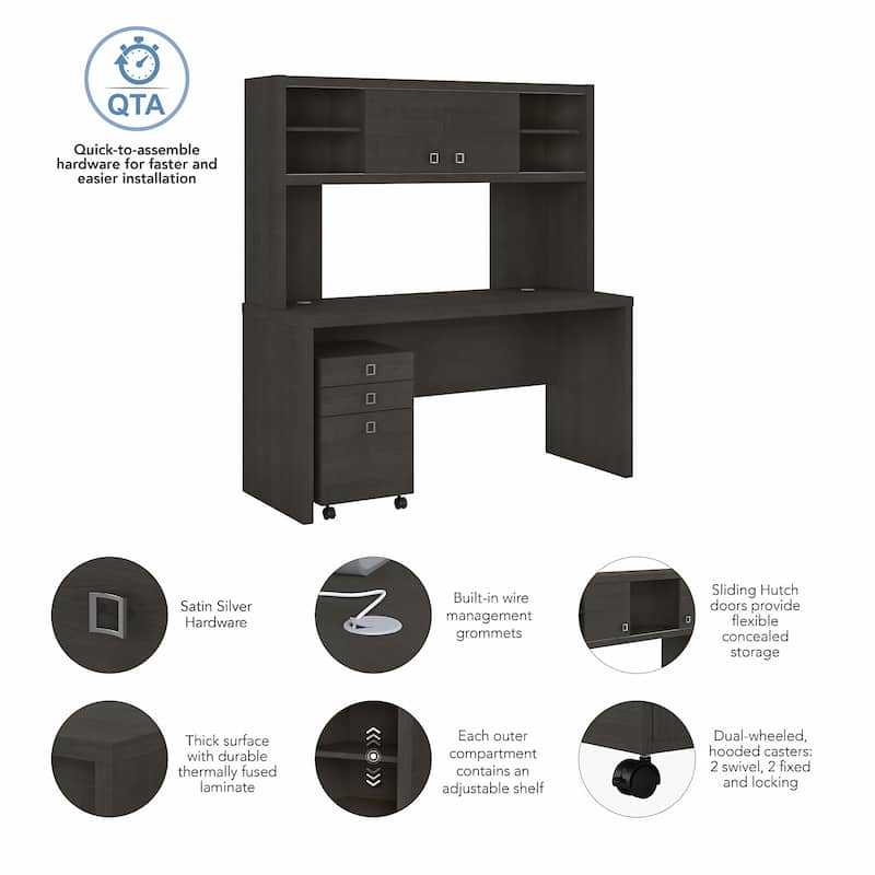 Echo Credenza Desk with Hutch and Drawers by Bush Business Furniture