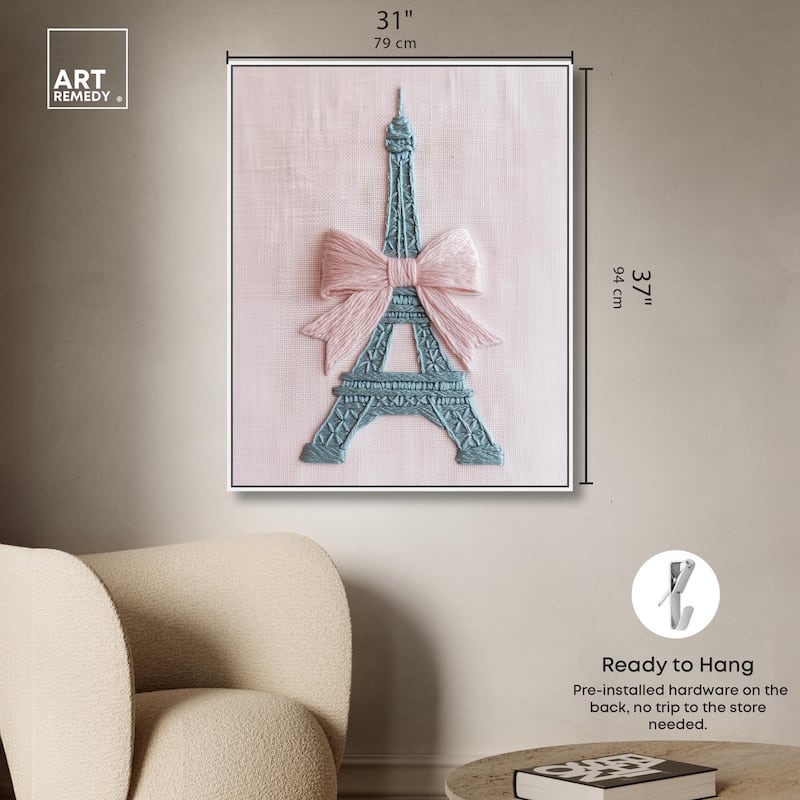 Stitched Eiffel Tower Bow Canvas by Art Remedy