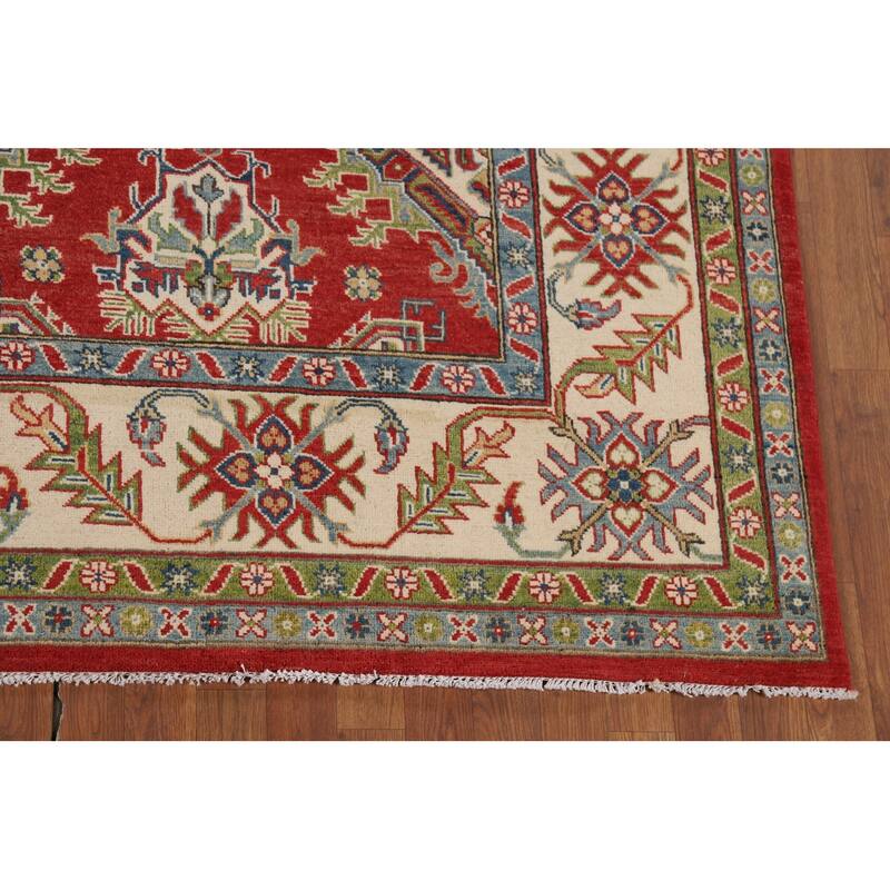 Hand Knotted Oriental 100% Wool Carpet Traditional Geometric Red Kazak Area Rug - 10' 0'' X 7' 11''