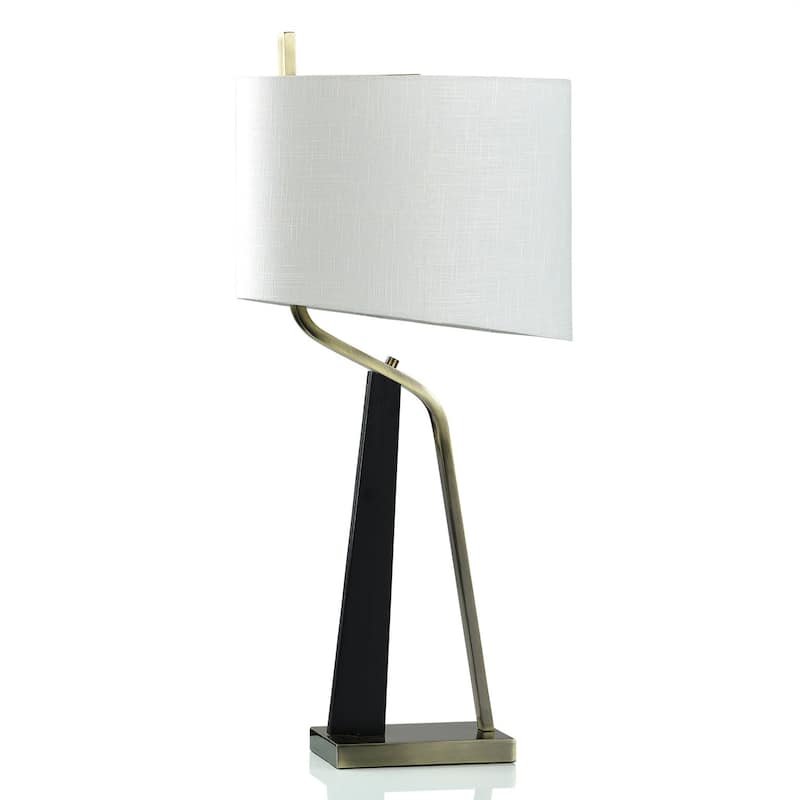 Domino Table Lamp - Abstract Mid Century Modern Slanted Design - Matte Black, Antique Brass