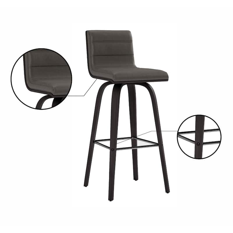 Skara Swivel Bar Stool, Upholstered Bar Height Chair with Bentwood Frame