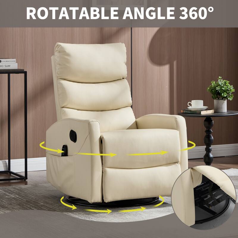 Roomfitters Manual Swivel Rocker Recliner Chair with Heat and Massage Fabric Glider Lounge Sofa for Living Room