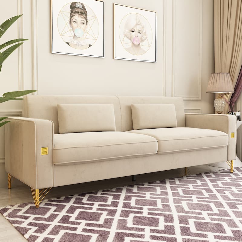 Modern Tufted Velvet Loveseat Upholstered Sofa with Removable Cushions and Pillows - 85.63 in.D x 30.31 in.W x 30.51 in.H