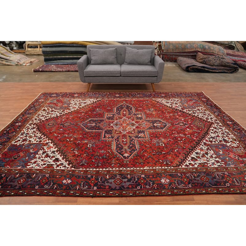 Hand Knotted Oriental 100% Wool Carpet Traditional Medallion Red Heriz Area Rug - 11' 0'' X 8' 5''