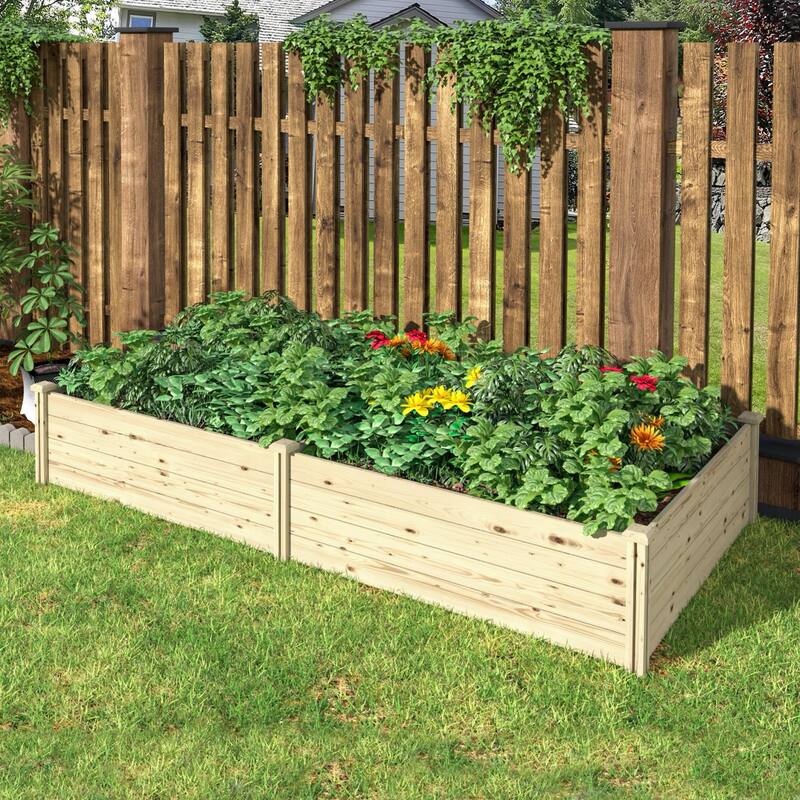 VEIKOUS Natural Wood Raised Garden Bed, Outdoor Planter Box for Vegetables, Flowers, Herbs, Natural Brown