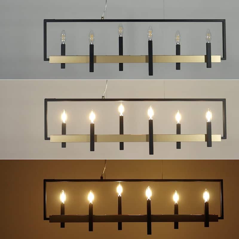 Modern Farmhouse 6-Light Black Gold Chandelier for Kitchen Island Dining Room - L39.4" x H72.7" Max