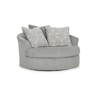 Viney Swivel Round Oversize Chair, 3 Pillows, Cement Gray Polyester