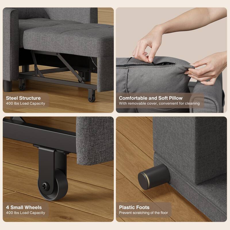 3 in 1 Pull Out Sleeper Sofa Bed, Convertible Modern Adjustable Upholstered Sleeper Chair Sofa