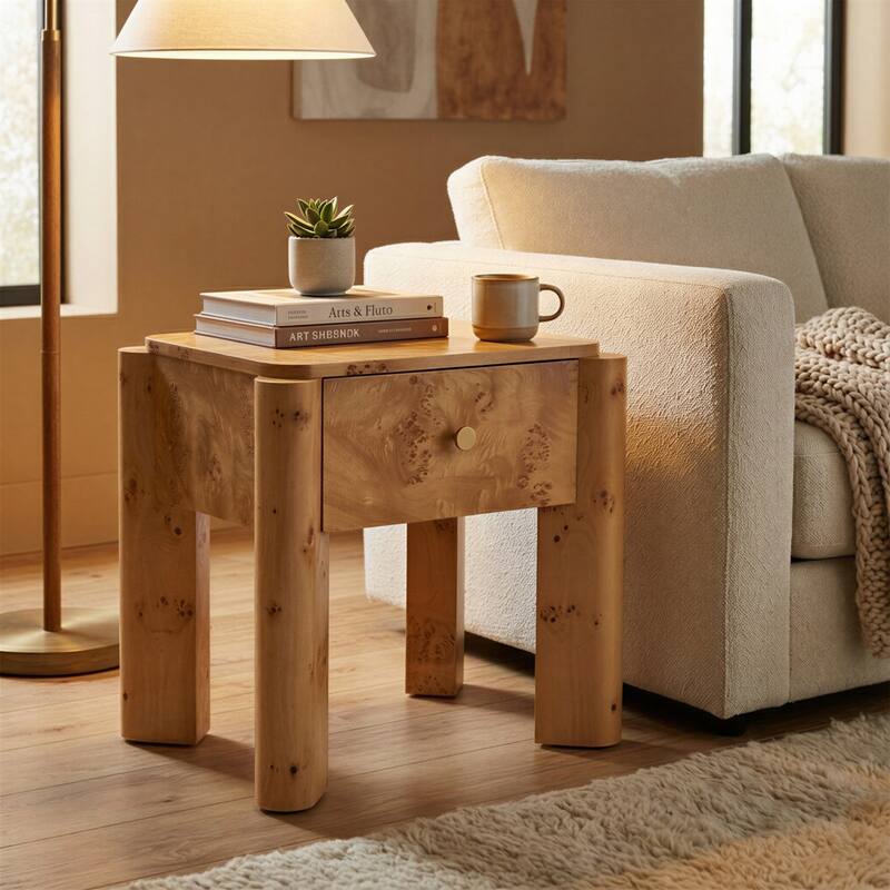 Studio London Nightstand Maple Burl Bedside Table Easy Assembly for Stylish