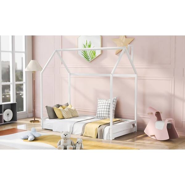 slide 2 of 47, Twin Solid Wood Bed with House Design & Guardrails - Safe & Fun