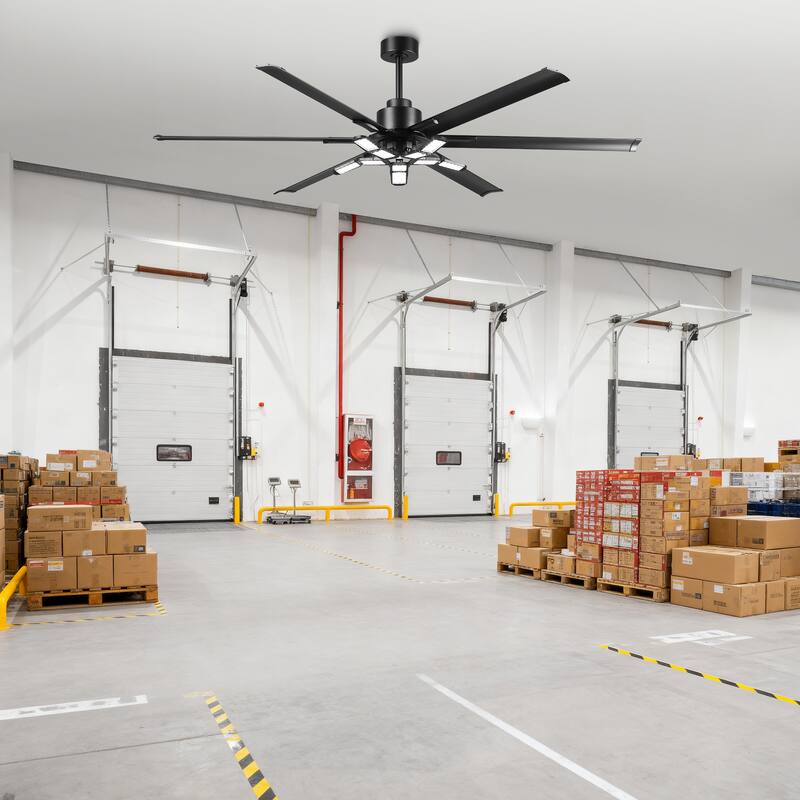 72" Modern Matte Black Garage Large Ceiling Fan with Foldable LED Light and Remote