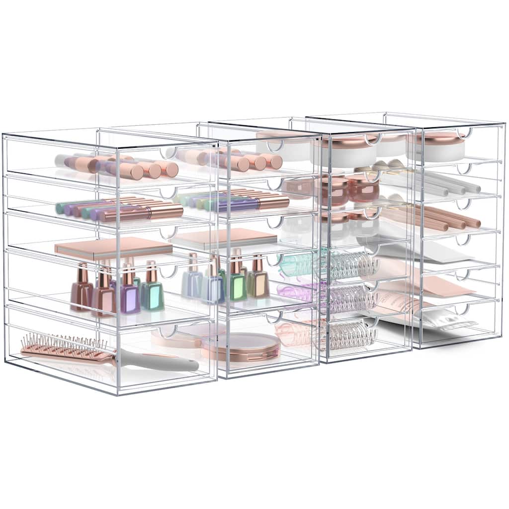 Sorbus Acrylic Closet Organizer 22 Drawers Clear Stackable Storage Bins for Essentials, Jewelry and Supplies Organizer- 4Pc