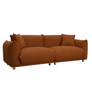 Oversized Loveseat Sofa for Living Room, Sherpa Sofa with Metal Legs, 3 Seater Sofa, Solid Wood Frame Couch with 2 Pillows