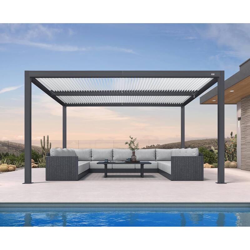 PURPLE LEAF Louvered Pergola Outdoor Aluminum Pergola with Adjustable Roof for Patio Hardtop Gazebo