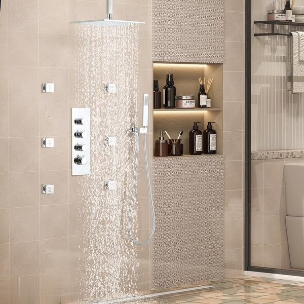 15.74 Inch Ceiling Mounted Rain Shower Head Systems with Side Spray ...