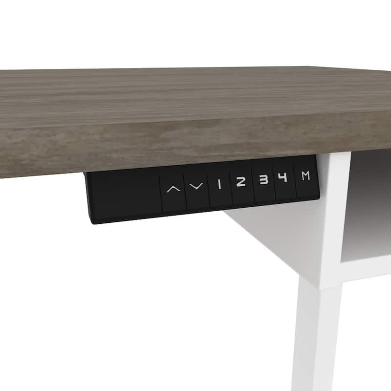 Bestar Pro-Vega 81W L-Shaped Standing Desk with Monitor Arm and Credenza