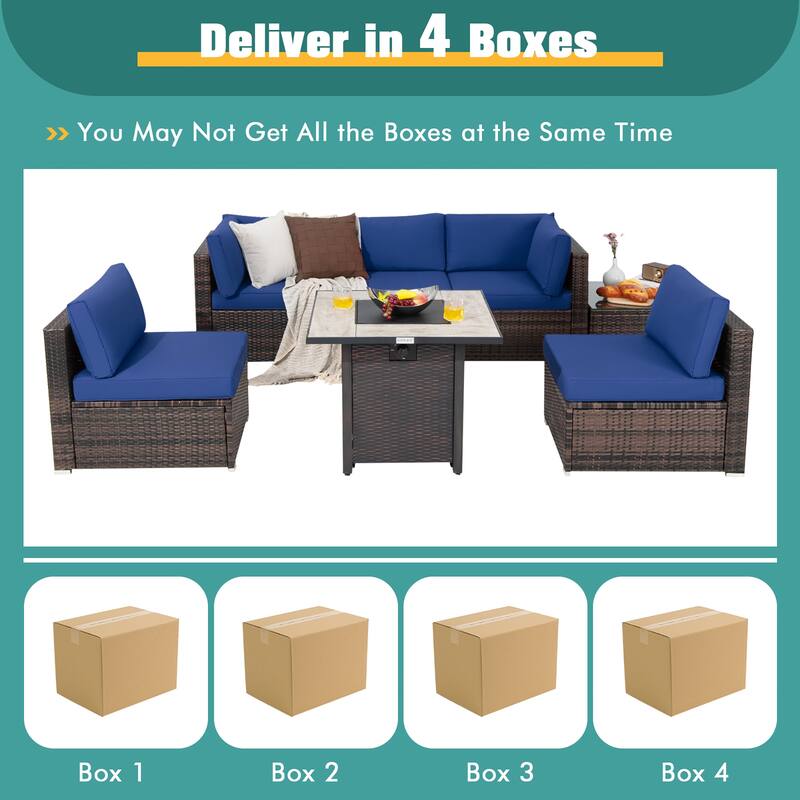Costway 7PCS Patio Rattan Furniture Set 30'' Fire Pit Table Cover - See Details
