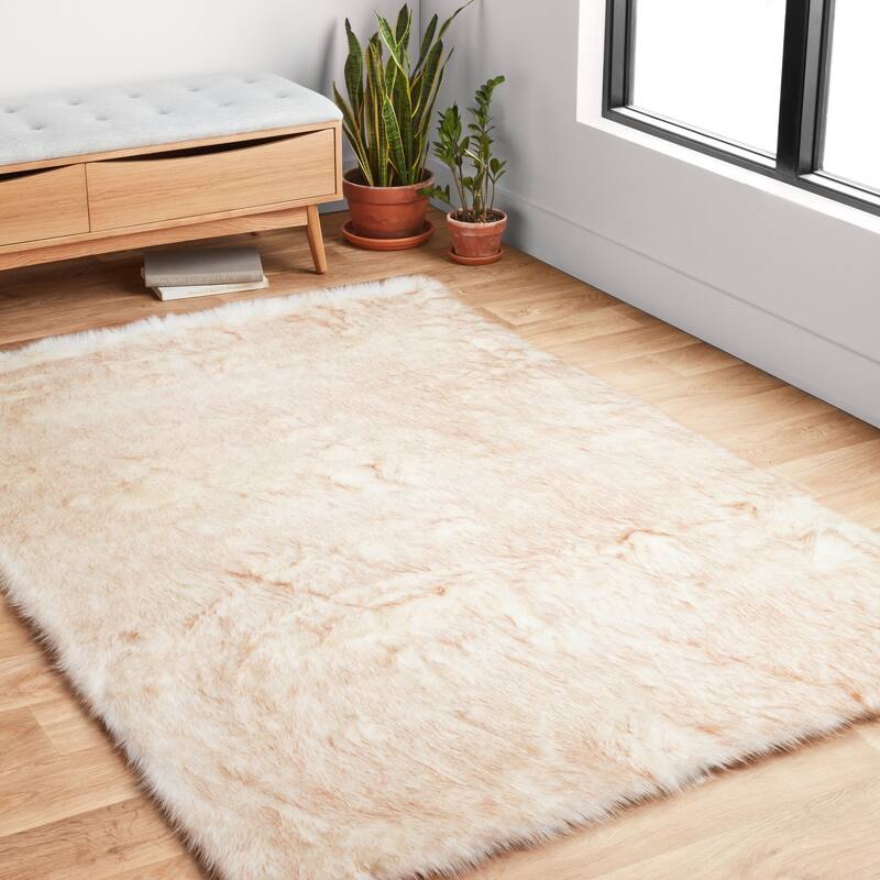 Plush Faux Fur Thick Acrylic Shag Rug - 2' x 3' - Ivory/Beige