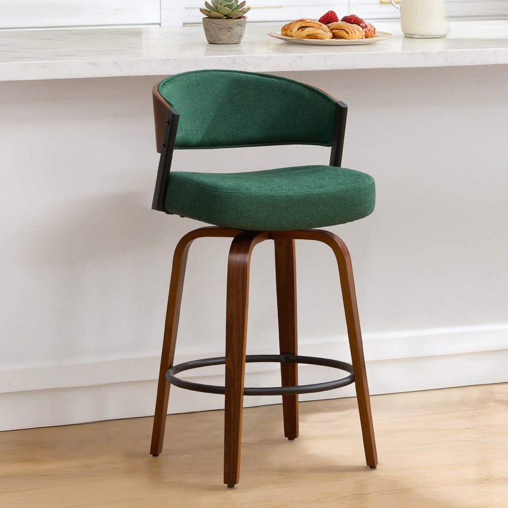 Upholstered Swivel Counter Height Bar Stool with Curved Cutout Back and Bentwood Frame - 37.2"H x 19.1"W x 20.5"D