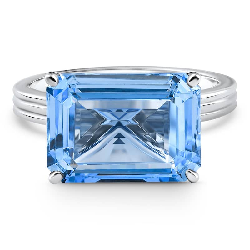Bliss Diamond 14x10mm Emerald Cut East to West Blue Topaz Solitaire Ring White Gold - 6