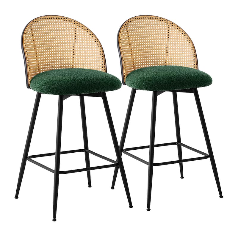 26-Inch Swivel Counter Height Bar Stools with Rattan Back - 36"H x 18.5"W x 19.7"D