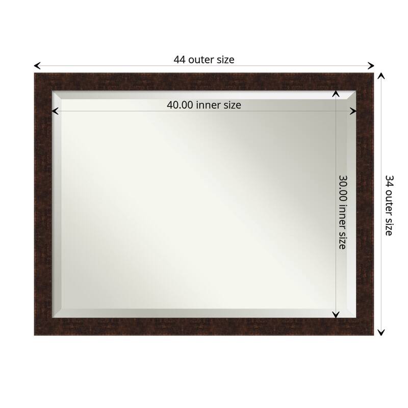 Beveled Bathroom Wall Mirror - William Frame - Outer Size: 44 x 34 in - William Mottled Bronze Narrow