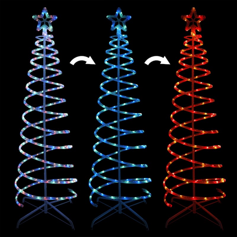Alpine Corporation Indoor/Outdoor Artificial Spiral Christmas Tree with Multi-Color LED Lights - White