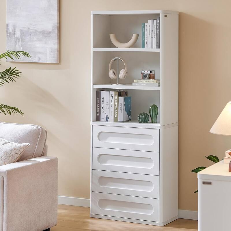 Bookcase with 4 Drawers 72.1" Tall Bookshelf with 3 Storage Shelves