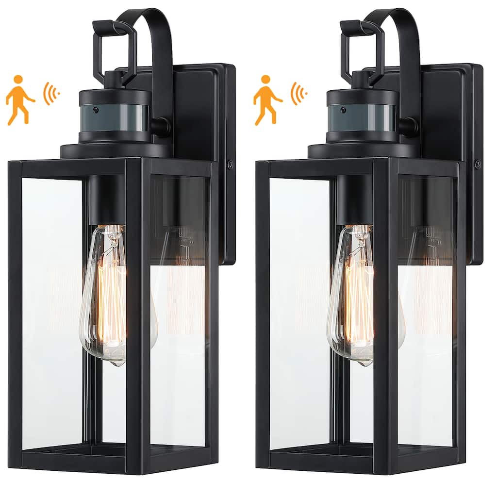 2 Pack 1-Light Motion Sensor Outdoor Wall Light - Matte Black