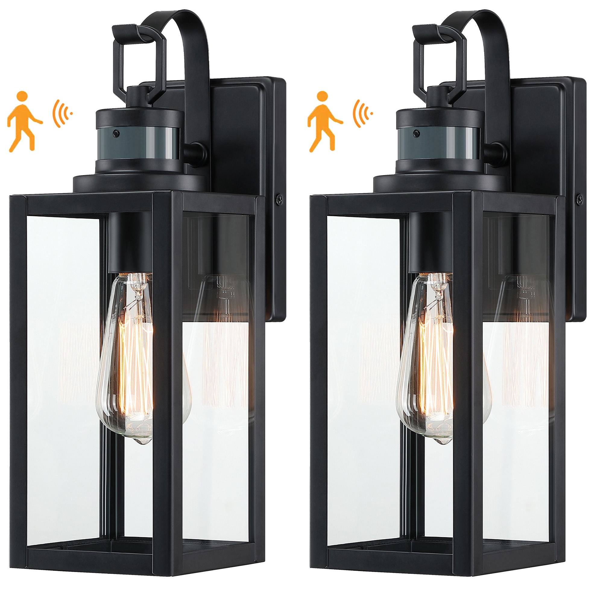 2 Pack 1-Light Motion Sensor Outdoor Wall Light - Matte Black