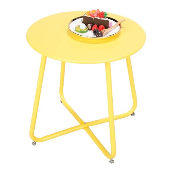 slide 30 of 49, Clihome Weather-resistant Outdoor Steel Round Side Table Yellow