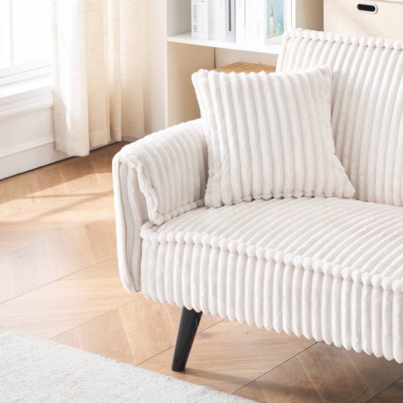 Corduroy Loveseat Sofa with Cup Holder and 1 Pillow, Sleeper Sofa Bed with Adjustable Backrest for Living Room