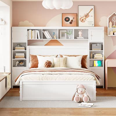 Queen Size Wooden Bed With All-in-One Cabinet