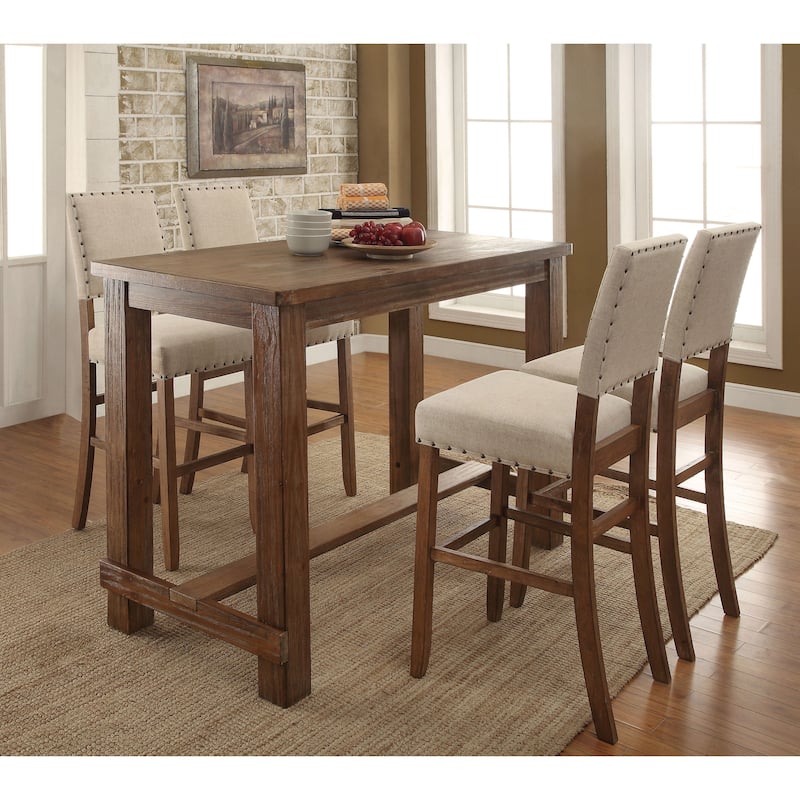 Tays Transitional Walnut Solid Wood 5-Piece Bar Set by Furniture of America - Natural Tone/Ivory