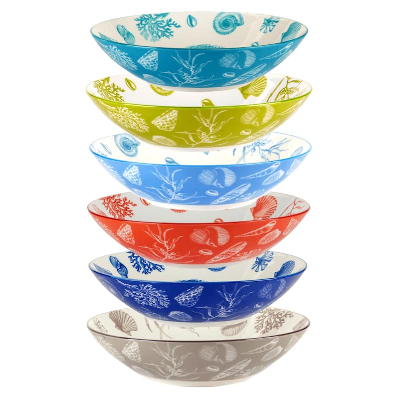 Certified International Seaside Set of 6 Soup/Pasta Bowl 6 asst - 9.25" Diam x 2.25"