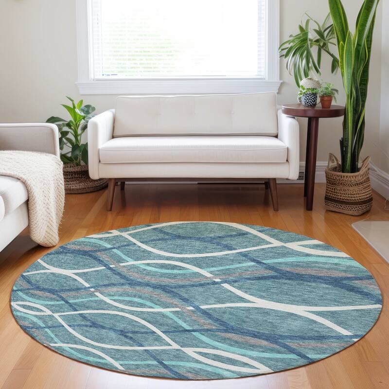 Premium Washable Super Soft Contemporary Dickerson Mayfield Rug - Teal - 8' x 8'