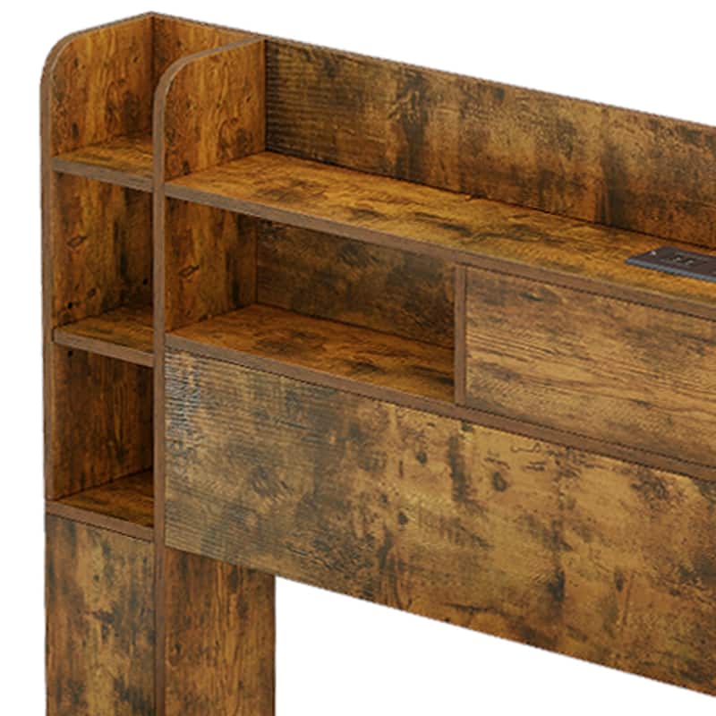 Queen/King Size LED Bed Frame with Bookcase Headboard, 4 Storage Drawers and Charging Station
