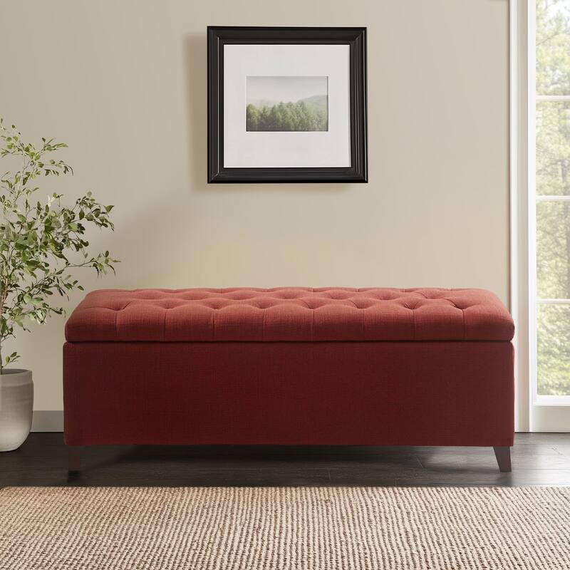 Madison Park Shandra Tufted Top Upholstered Storage Bench - Red