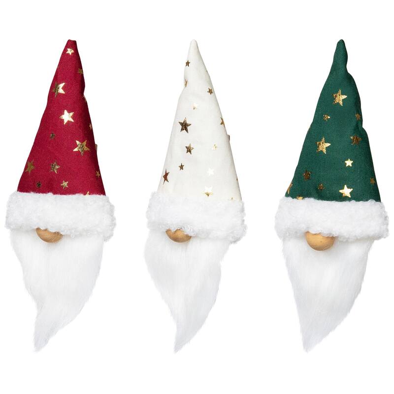 Santa Hat Gnome with Stars Clip-On Christmas Ornaments - 6" - Set of 3
