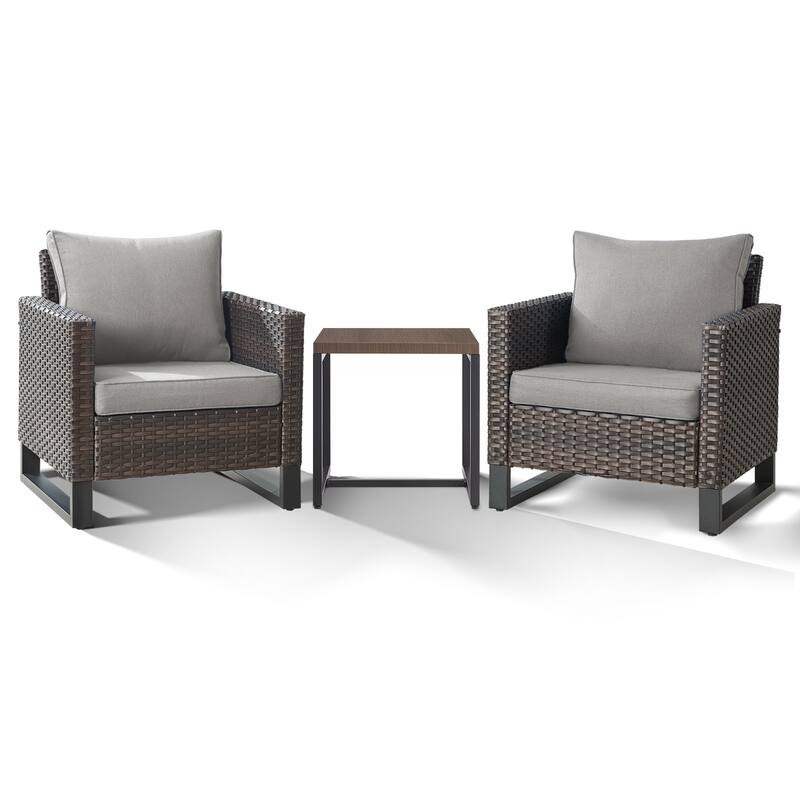 3PCS Patio PE Wicker Chair with Cushion and Table